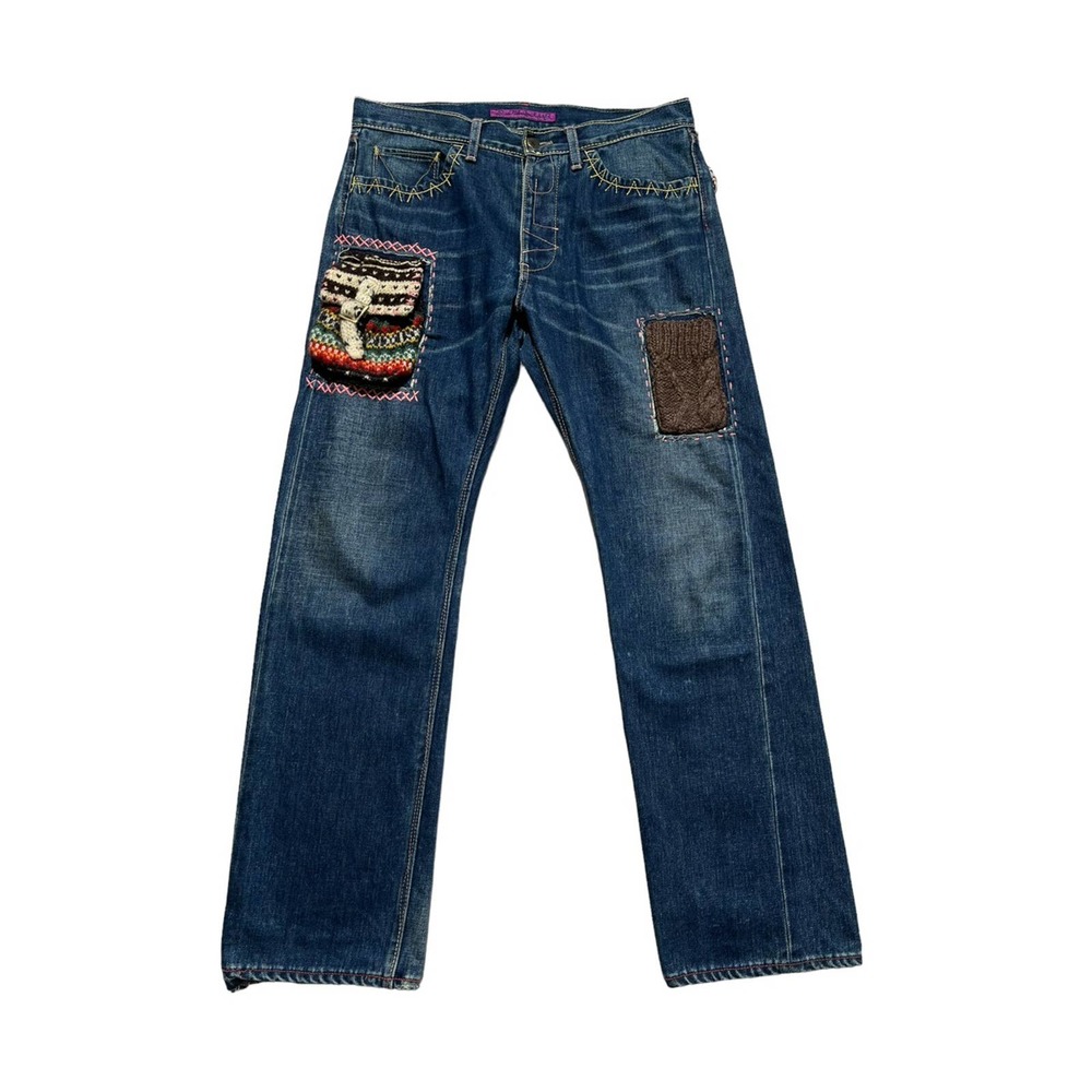Patchwork Knit Panel Denim - image 1